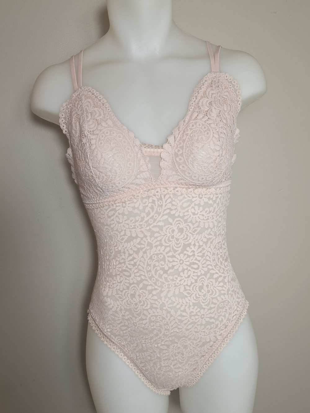Aerie Blush Pink Lace Sheer Bodysuit